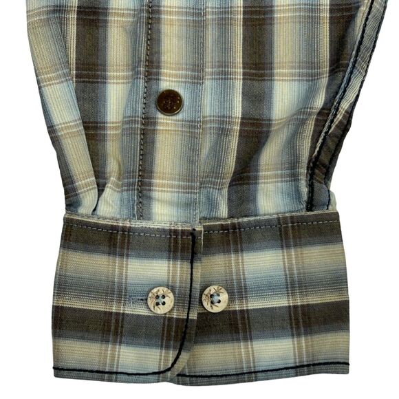 Tommy Bahama Plaid Button Front Shirt Indigo Palms LS Brown Blue Mens XL X-Large - Picture 4 of 7